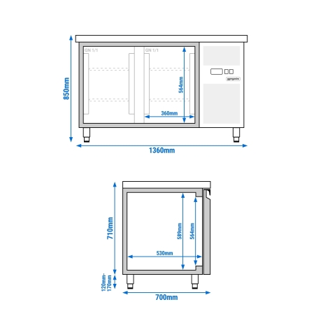 Морозильний стіл ECO 1,36 x 0,7 m (2 двері) GGM Gastro - 13