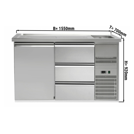 Пивной прилавок 1,5 x 0,7 м (1 дверца / 3 выдвиж.секции / 1 раковина) GGM Gastro - 1