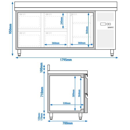 Холодильный стол с бортом ЕСО - 1,8 x 0,7 m / 3 двери GGM Gastro - 14
