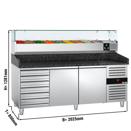 Холодильний стіл для піци PREMIUM - 2,0 x 0,8 m - 2 скляних дверей та 7 шухляд GGM Gastro - 1