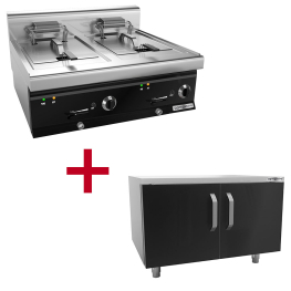 Фритюрниця електрична - 11,5 + 11,5 Л (18 kW) - з підставкою 2 скляних дверей GGM Gastro