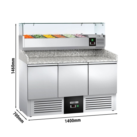 Холодильний стіл для піци з вітриною PREMIUM - 1,4 x 0,7 м / 3 двері / 368 л GGM Gastro - 2