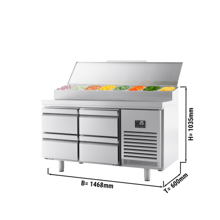 Холодильний стіл / Саладетта - 1,46 x 0,6 m (8x 1/4 GN / об'єм: 250 л / 4 висувні секції) GGM Gastro - 1