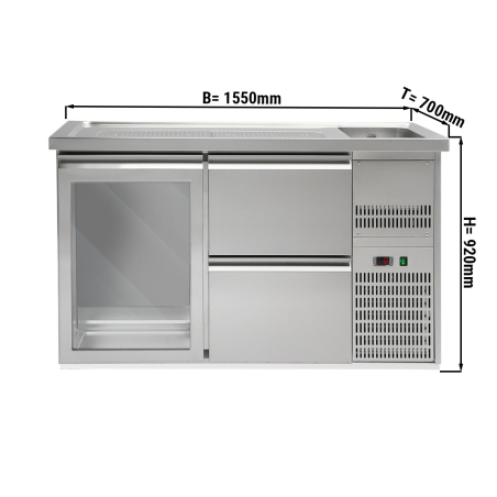 Пивной прилавок 1,5 x 0,7 м (1 стекл.дверца / 2 выдвиж.секции / 1 раковина) GGM Gastro - 1