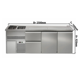 Пивной прилавок 2,5 x 0,7 м - с 2 дверцами с 2 выдвижными секциями 2/5+3/5 GGM Gastro