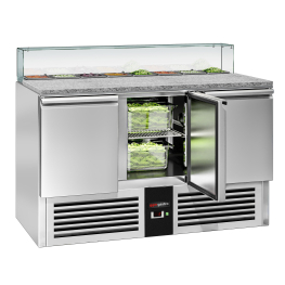 Холодильний стіл саладетта зі скляною вітриною PREMIUM 1,36 x 0,7 m / 3 двері / 368 л GGM Gastro