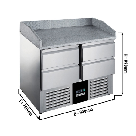 Холодильний стіл для піци - 0,9 x 0,7 m - з 4 шухляди та Granitplatte GGM Gastro - 1