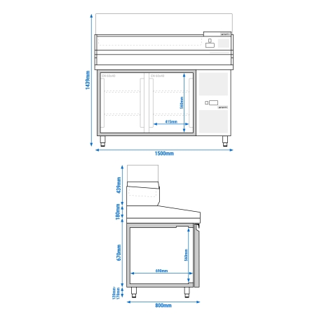 Холодильний стіл для піци з настільною вітриною PREMIUM - 1,5 x 0,8 м / 2 двері / 390 л GGM Gastro - 14
