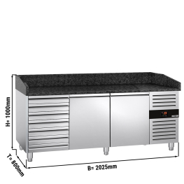 Холодильний стіл для піци PREMIUM - 2,0 x 0,8 m - 2 скляних дверей та 7 шухляд GGM Gastro