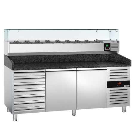 Холодильний стіл для піци PREMIUM - 2,0 x 0,8 m - 2 скляних дверей та 7 шухляд GGM Gastro - 5