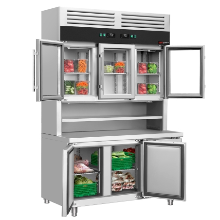 Холодильный стол с настенной холодильной витриной - 1350x700 мм GGM Gastro - 4