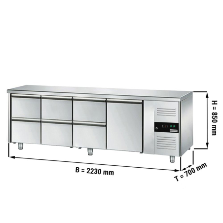 Холодильный стол PREMIUM - 2,2 x 0,7 m (1 дверца / 6 выдвиж.секции) GGM Gastro - 1