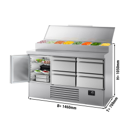 Холодильний стіл / Саладетта - 1,46 x 0,7 m (8x 1/4 GN / об'єм: 335 л / 1 дверцята / 4 висувні секції) GGM Gastro