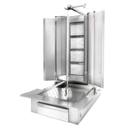 Газовий гриль для гірос/дьонер-кебаба - 4 пальники - макс. 60 кг - вкл. 2 захисні пластини та 2 дверей - 2