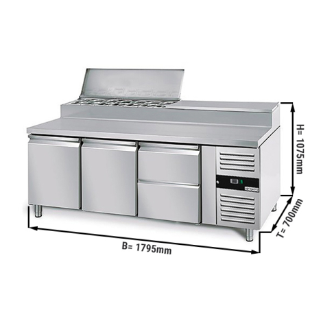 Холодильний стіл / Саладетта PREMIUM - 1,8 x 0,7 m (8x GN 1/3 / об'єм: 417 л / 2 дверцята / 2 висувні секції) GGM Gastro - 1