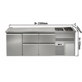Пивной прилавок 2,5 x 0,7 м - с 1 дверцей с 4 выдвижными секциями 2/5+3/5 GGM Gastro