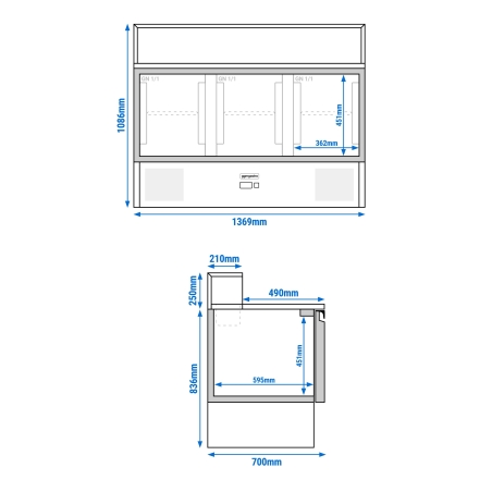 Холодильний стіл саладетта PREMIUM -1,37 m x 0,70 m /3 дверцята / 400 л GGM Gastro - 14