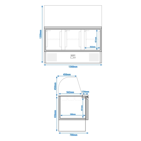 Саладетта со стекл.витриной PREMIUM 1,37 x 0,7 m - 3 стекл.двери / объем: 368л GGM Gastro - 13