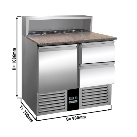 Холодильний стіл для піци - 0,9 x 0,7 m - 1 двері та 2 шухляди 1/2 GGM Gastro - 1