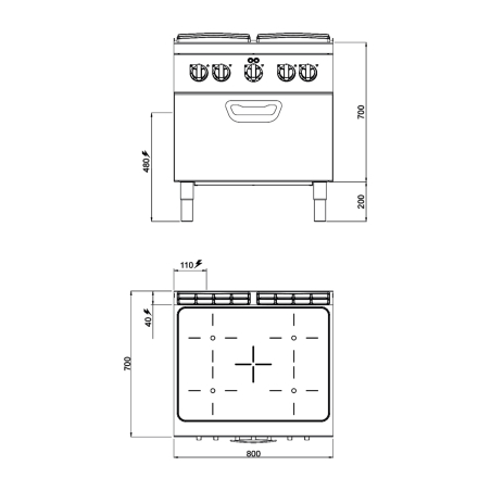 Инфракрасная плита c электрич. духовкой (4 конфорки / мощность: 12,8 кВт+4,7 кВт) GGM Gastro - 4