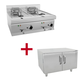 Фритюрниця електрична - 11,5 + 11,5 Л (18 kW) - з підставкою 2 скляних дверей GGM Gastro