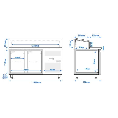 Холодильний стіл саладетта 1,36 m x 0,7 m / для контейнерів 7x 1/3 GN / 2 двері / 282 л GGM Gastro - 17