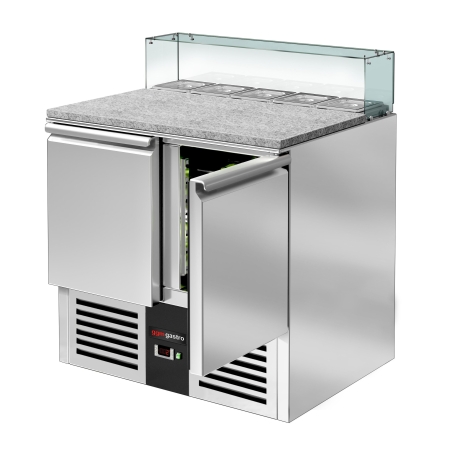 Холодильний стіл для піци зі скляною вітриною PREMIUM 0,9 x 0,7 m / 2 двері / 240 л GGM Gastro - 7