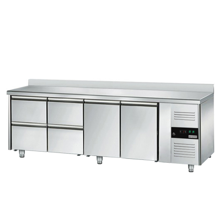 Холодильний стіл ECO - 2,2 x 0,7 m - 2 скляних дверей та 4 шухляди 1/2 GGM Gastro - 2