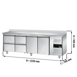 Холодильний стіл ECO - 2,2 x 0,7 m - 2 скляних дверей та 4 шухляди 1/2 GGM Gastro