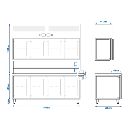 Холодильний стіл з настінною холодильною вітриною - 1800x700 мм GGM Gastro - 8